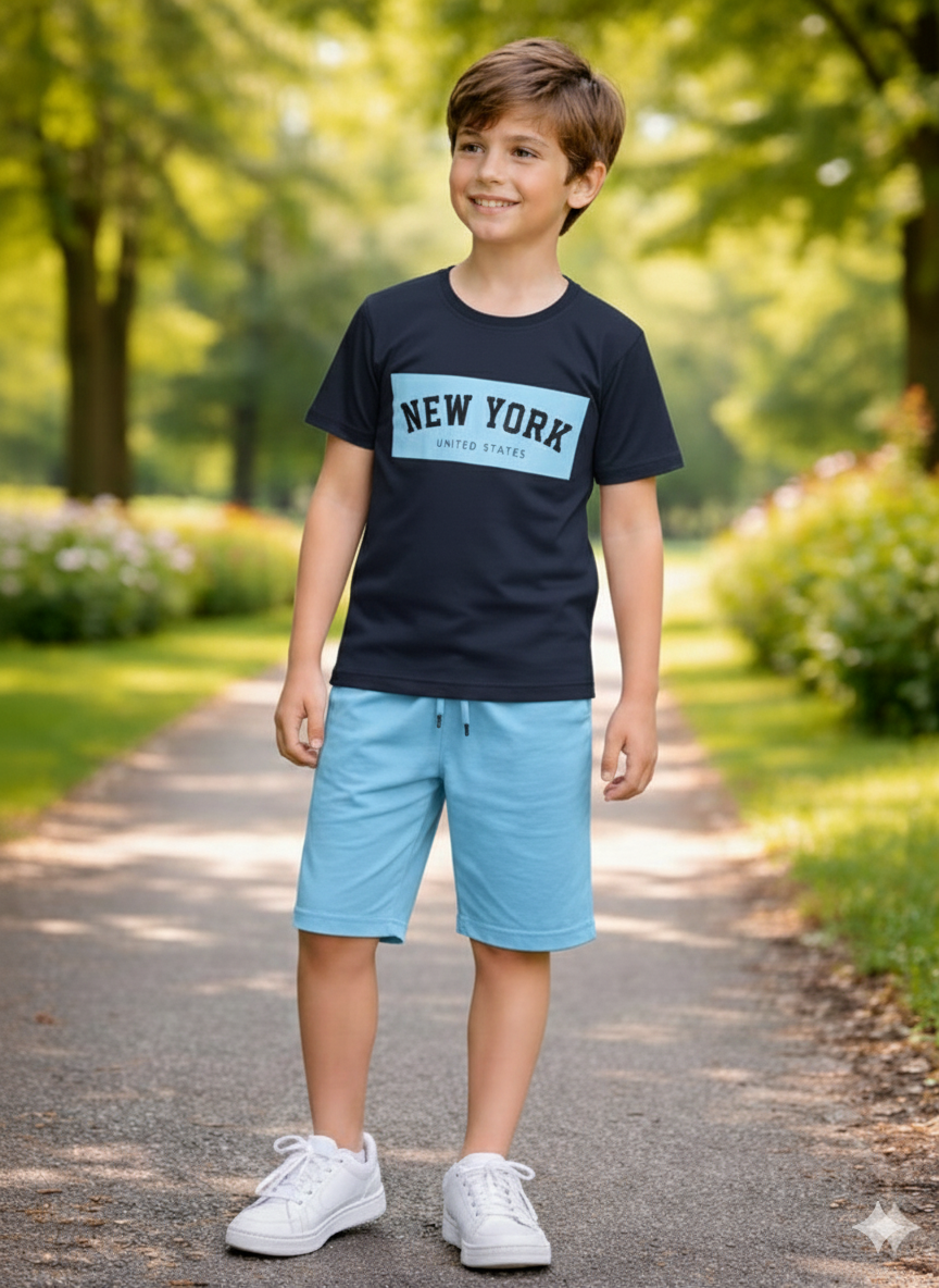 NAVY BLUE NEW YORK WITH SHORTS UNISEX-SUMMER TRACKSUIT