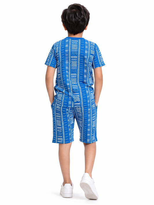 BLUE WHITE ALL-OVER PRINTED SUMMER-NIKKER SHIRT