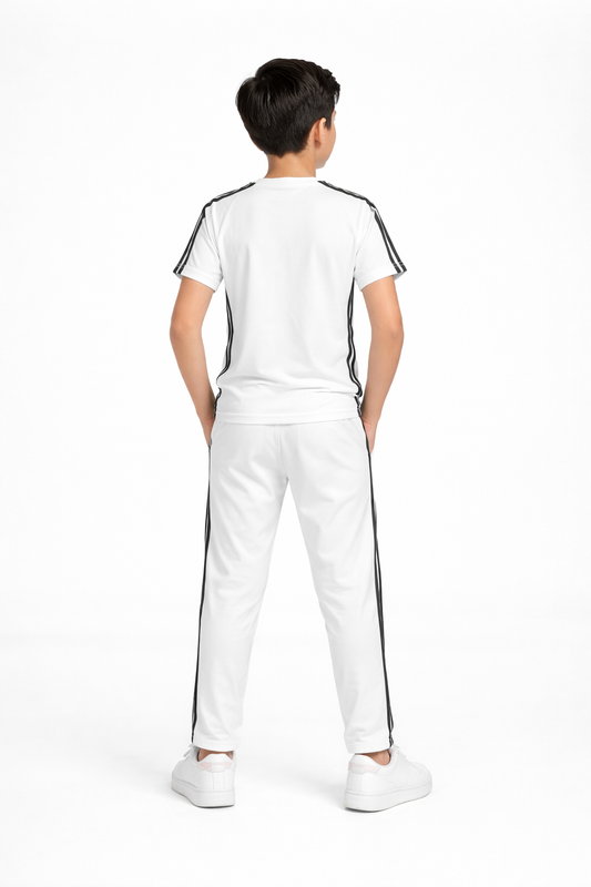 WHITE BLACK STRIPS WITH TROUSER UNISEX-SUMMER-TRACKSUIT
