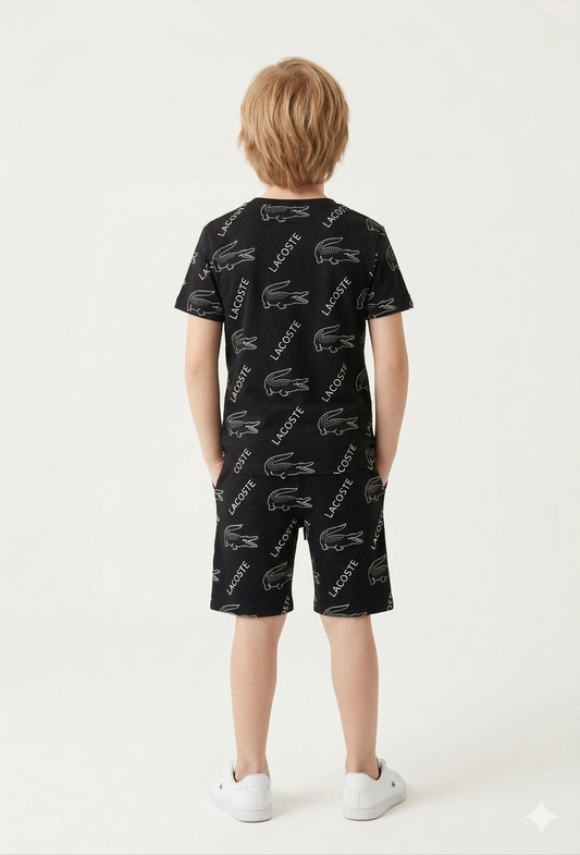 BLACK LACOSTE ALL-OVER PRINTED WITH SHORTS UNISEX-SUMMER TRACKSUIT