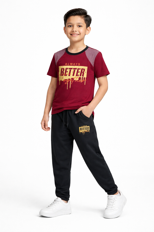 MAROON BETTER WITH TROUSER UNISEX-SUMMER TRACKSUIT