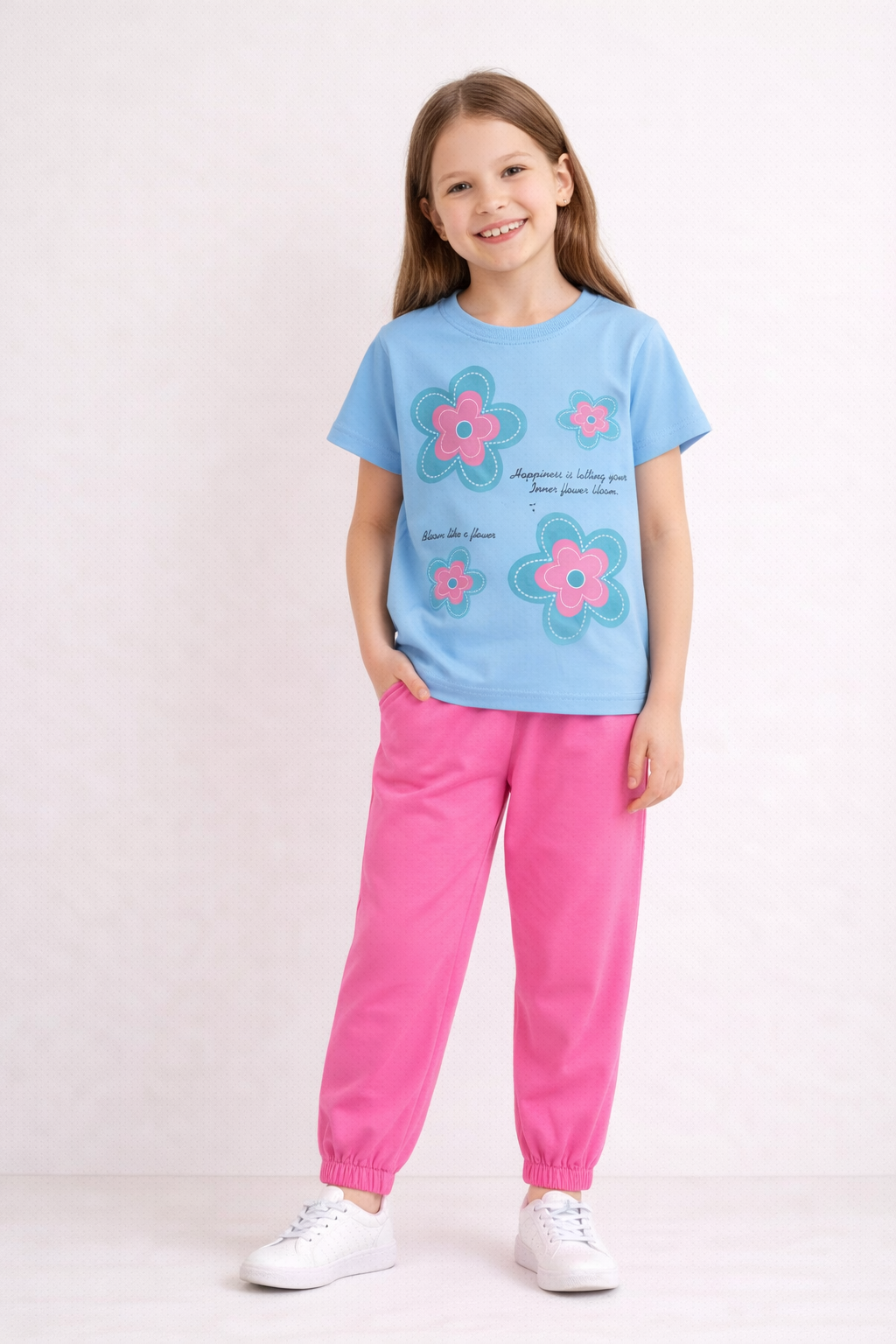 PINK FLOWER BLOOM T-SHIRT WITH TROUSER-SUMMER-TRACKSUIT