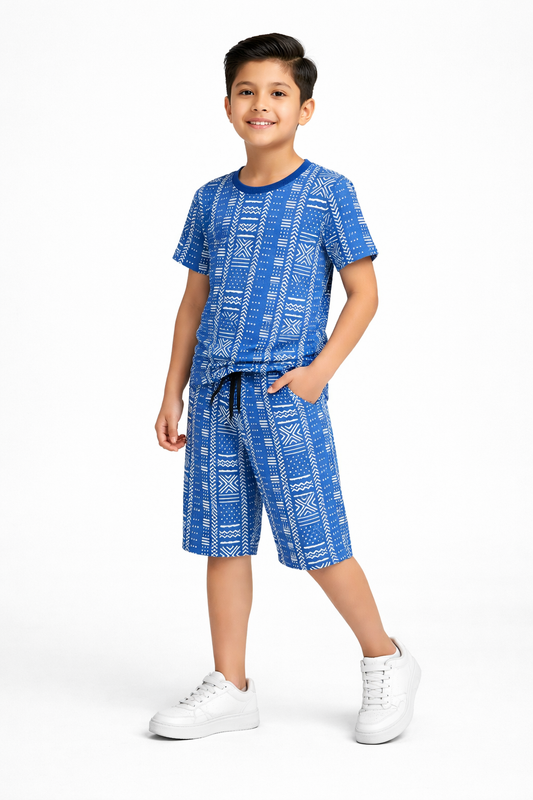 BLUE WHITE ALL-OVER PRINTED SUMMER-NIKKER SHIRT