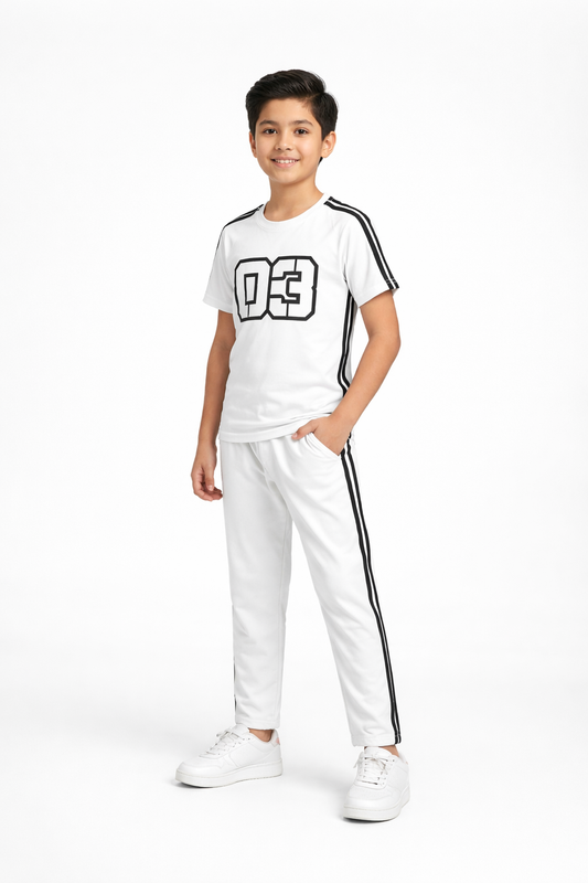 WHITE BLACK STRIPS WITH TROUSER UNISEX-SUMMER-TRACKSUIT