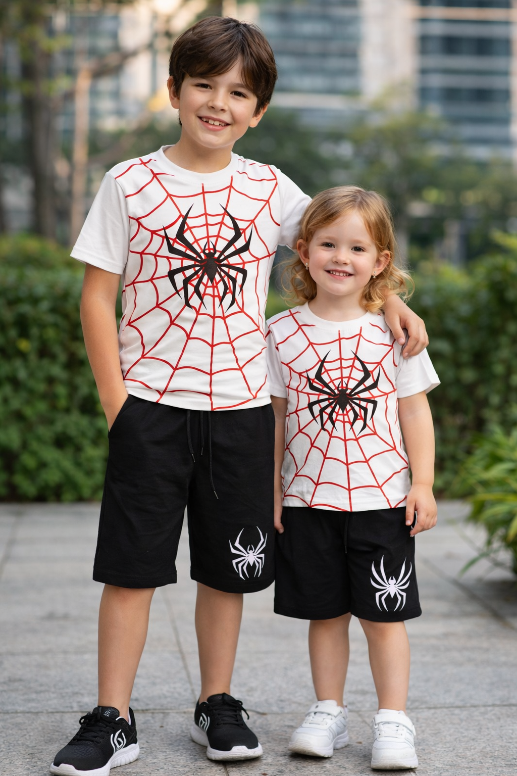 WHITE SPIDERMAN BLACK SHORTS UNISEX-SUMMER TRACKSUIT