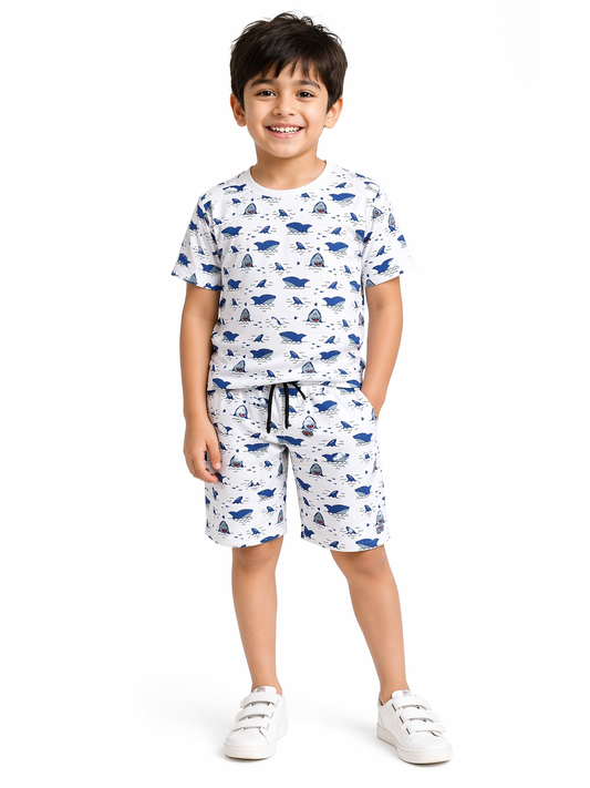 WHITE DOLPHIN ALL-OVER PRINTED SUMMER-NIKKER SHIRT