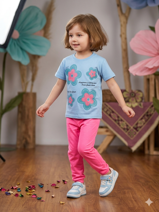 PINK FLOWER BLOOM T-SHIRT WITH TROUSER-SUMMER-TRACKSUIT