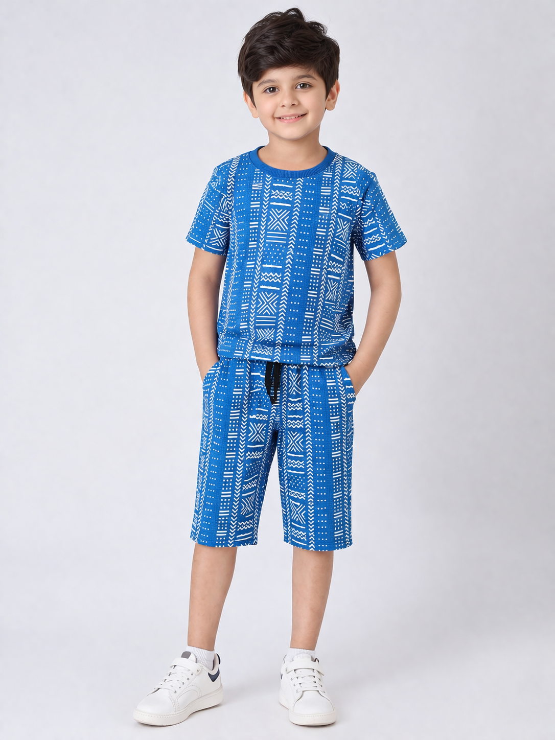 BLUE WHITE ALL-OVER PRINTED SUMMER-NIKKER SHIRT